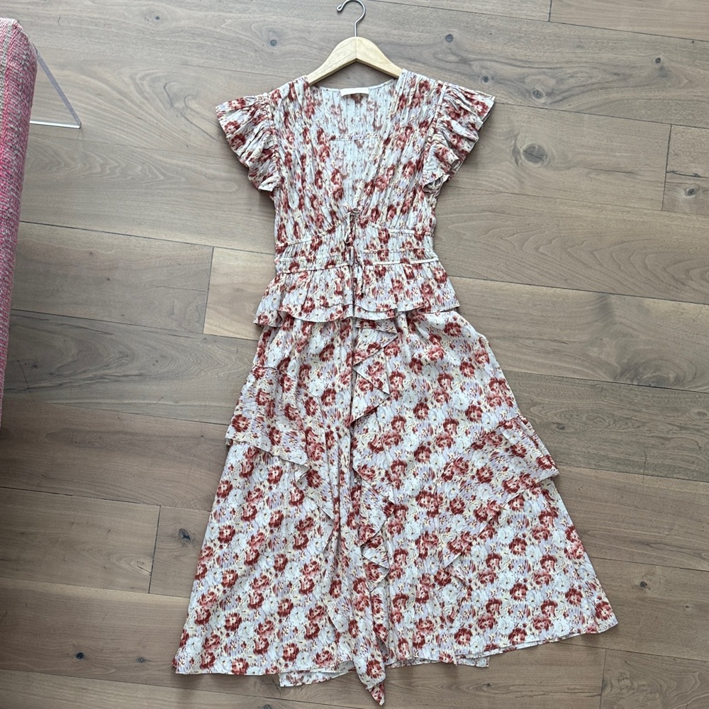 Ulla Johnson Cream Maxi Dress with Rust Floral Print